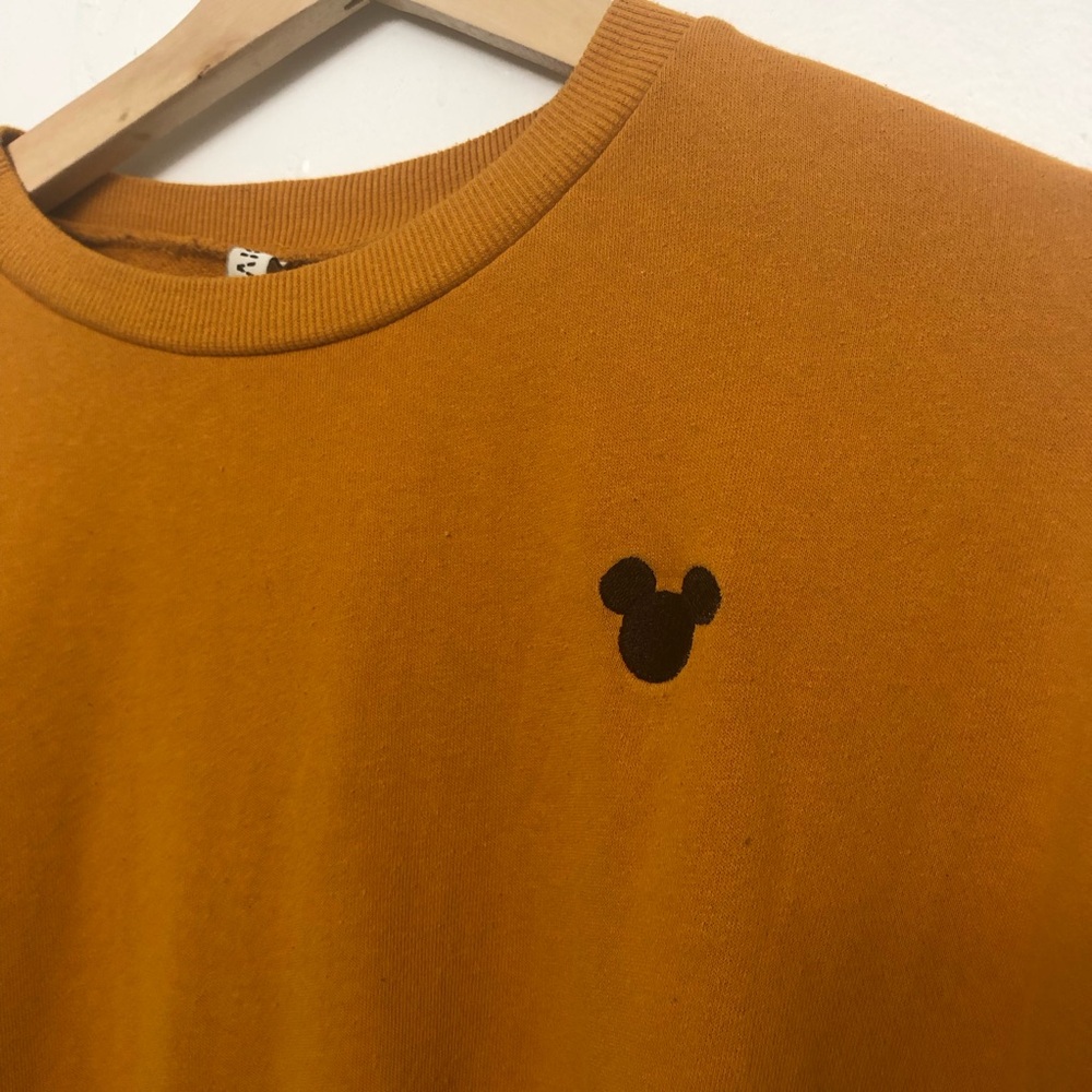 H&M mustard Mickey Mouse crew neck, Medium